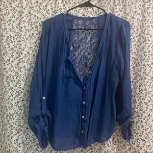 Button down casual top with lace back